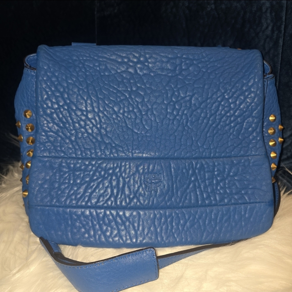 MCM Blue Leather Studded Bag